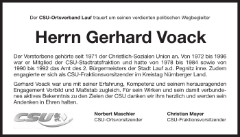 Traueranzeige von Gerhard Voack von Pegnitz-Zeitung
